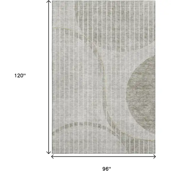 Taupe And Ivory Striped Washable Area Rug With UV Protection Photo 3