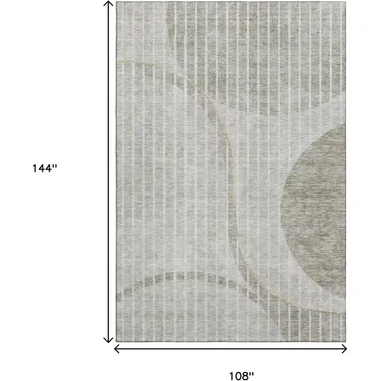 Taupe And Ivory Striped Washable Area Rug With UV Protection Photo 3