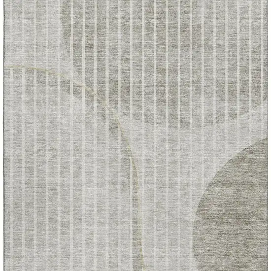 Taupe And Ivory Striped Washable Area Rug With UV Protection Photo 4