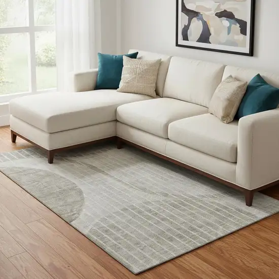 Taupe And Ivory Striped Washable Area Rug With UV Protection Photo 1