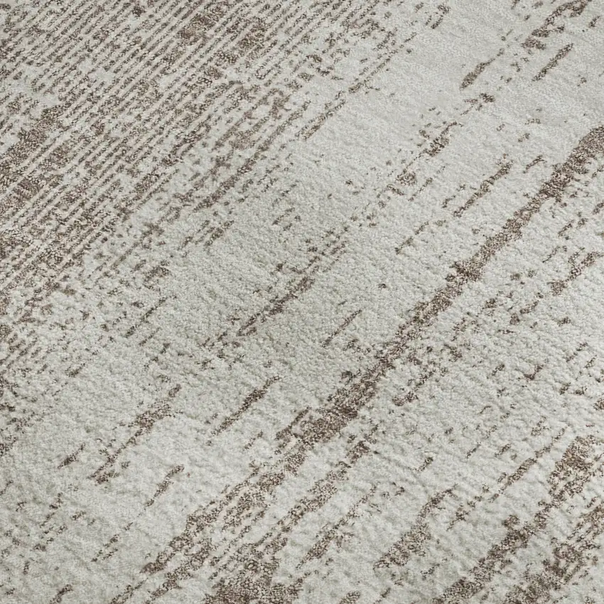 Taupe And Ivory Striped Washable Area Rug With UV Protection Photo 3