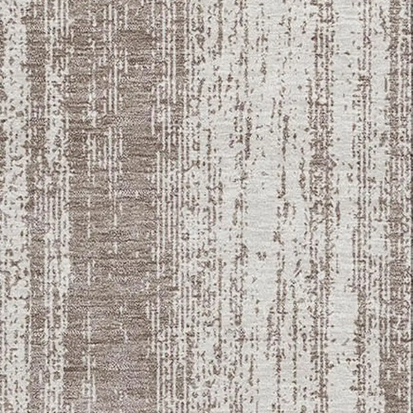 Taupe And Ivory Striped Washable Area Rug With UV Protection Photo 5