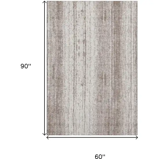 Taupe And Ivory Striped Washable Area Rug With UV Protection Photo 3
