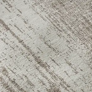 Photo of Taupe And Ivory Striped Washable Area Rug With UV Protection