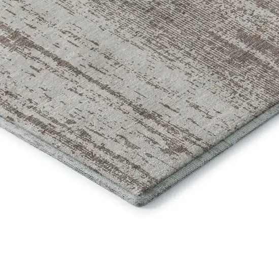 Taupe And Ivory Striped Washable Area Rug With UV Protection Photo 7