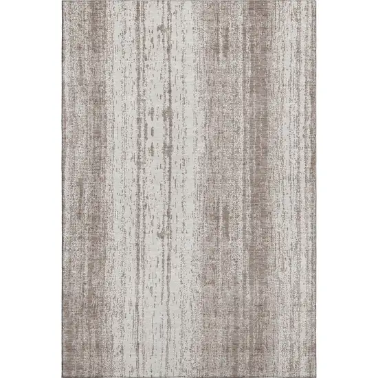 Taupe And Ivory Striped Washable Area Rug With UV Protection Photo 5
