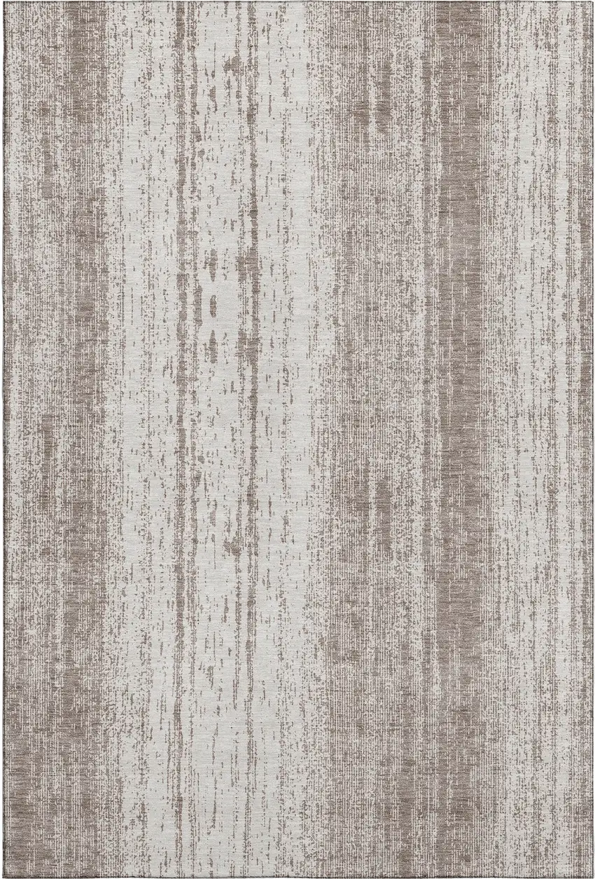 Taupe And Ivory Striped Washable Area Rug With UV Protection Photo 5