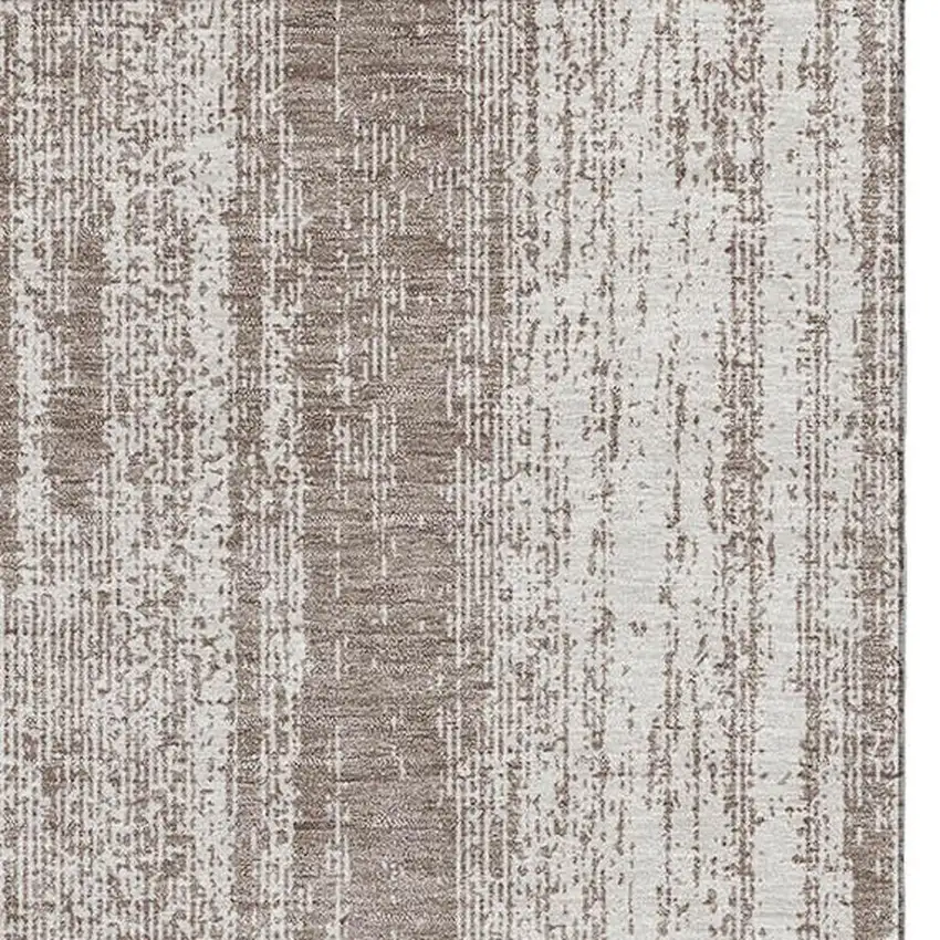Taupe And Ivory Striped Washable Area Rug With UV Protection Photo 5