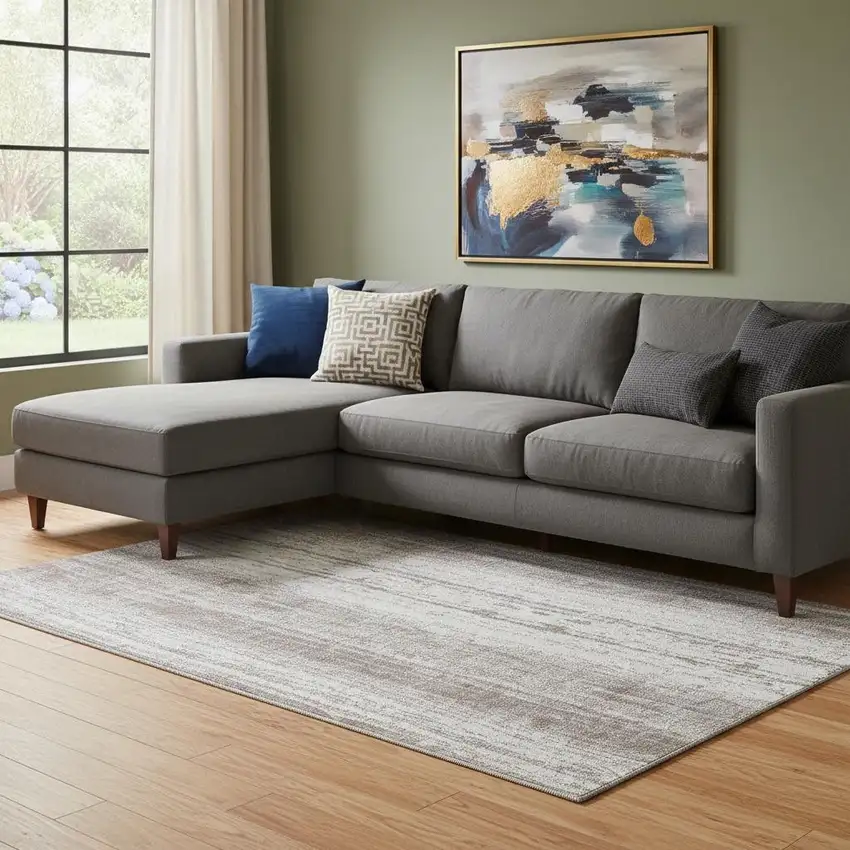 Taupe And Ivory Striped Washable Area Rug With UV Protection Photo 1