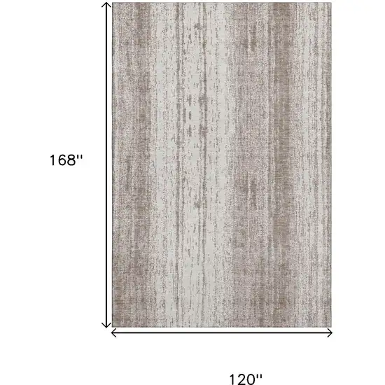 Taupe And Ivory Striped Washable Area Rug With UV Protection Photo 3