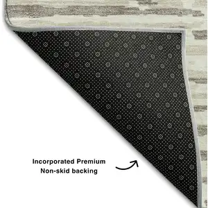 Photo of Taupe And Ivory Striped Washable Area Rug With UV Protection