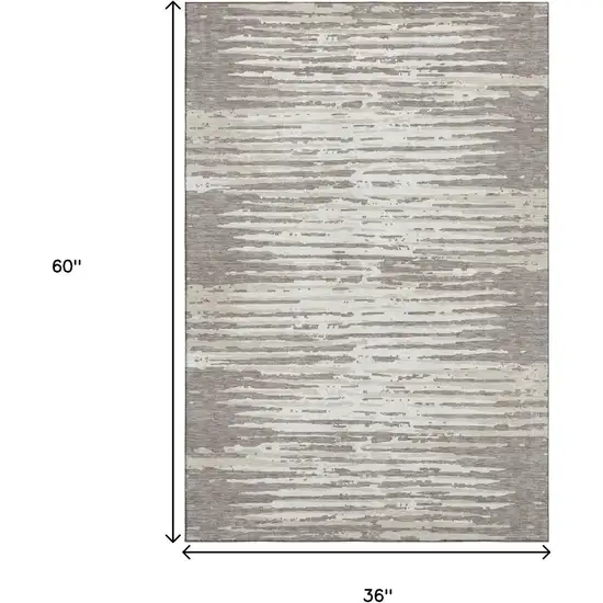 Taupe And Ivory Striped Washable Area Rug With UV Protection Photo 3