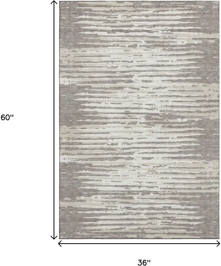 Taupe And Ivory Striped Washable Area Rug With UV Protection Photo 3