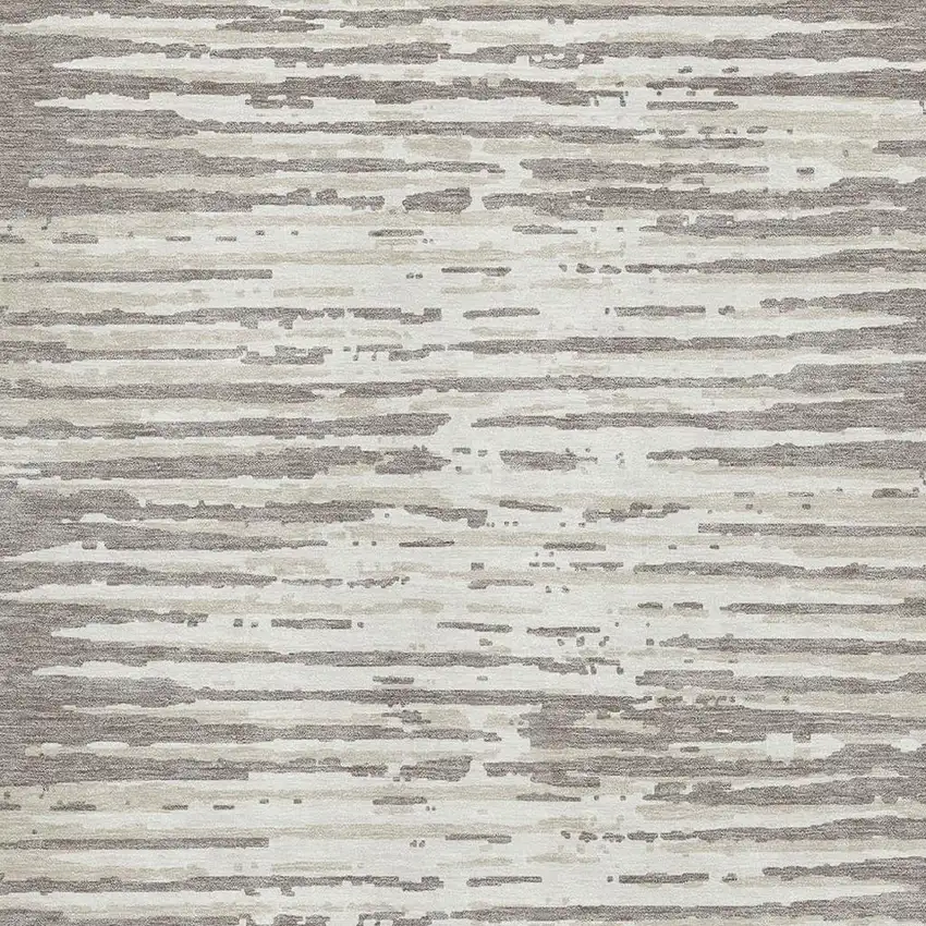 Taupe And Ivory Striped Washable Area Rug With UV Protection Photo 3