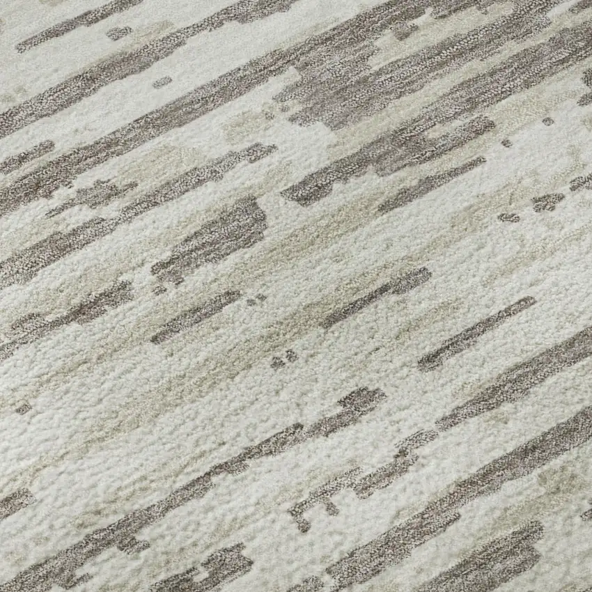 Taupe And Ivory Striped Washable Area Rug With UV Protection Photo 7