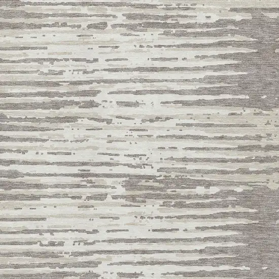 Taupe And Ivory Striped Washable Area Rug With UV Protection Photo 3