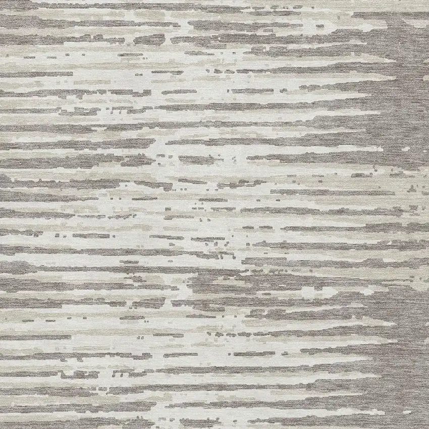 Taupe And Ivory Striped Washable Area Rug With UV Protection Photo 3