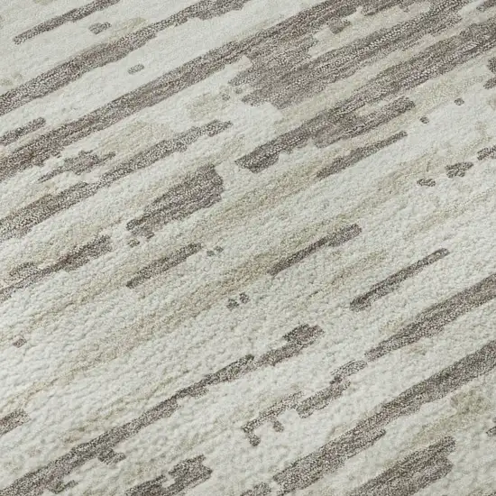 Taupe And Ivory Striped Washable Area Rug With UV Protection Photo 9