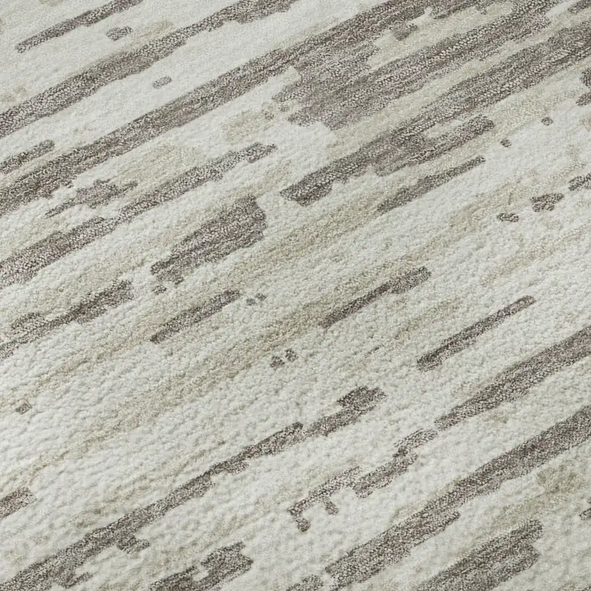 Taupe And Ivory Striped Washable Area Rug With UV Protection Photo 9