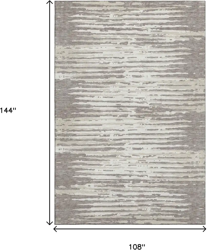 Taupe And Ivory Striped Washable Area Rug With UV Protection Photo 7