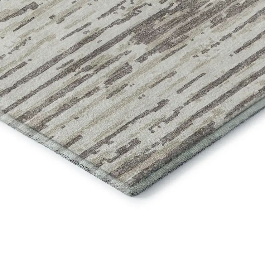 Taupe And Ivory Striped Washable Area Rug With UV Protection Photo 8