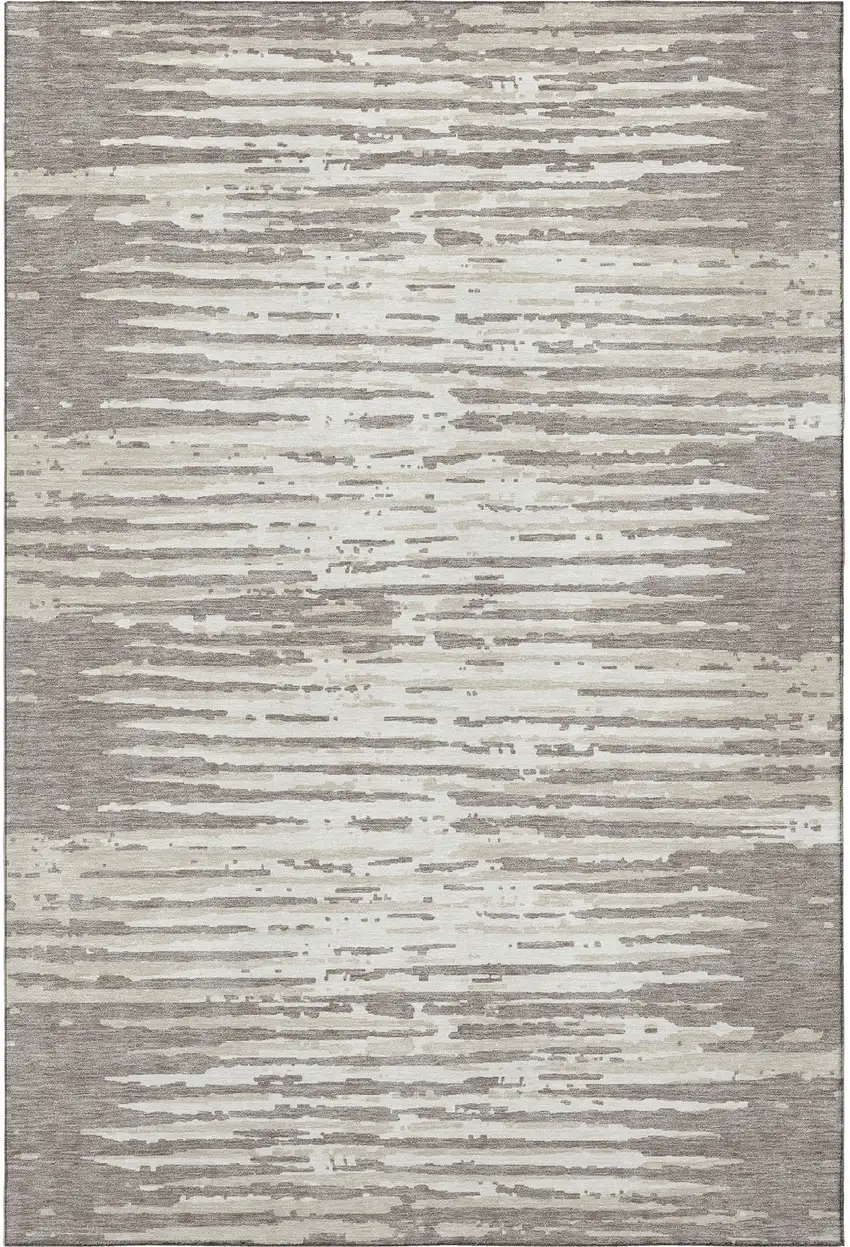 Taupe And Ivory Striped Washable Area Rug With UV Protection Photo 4