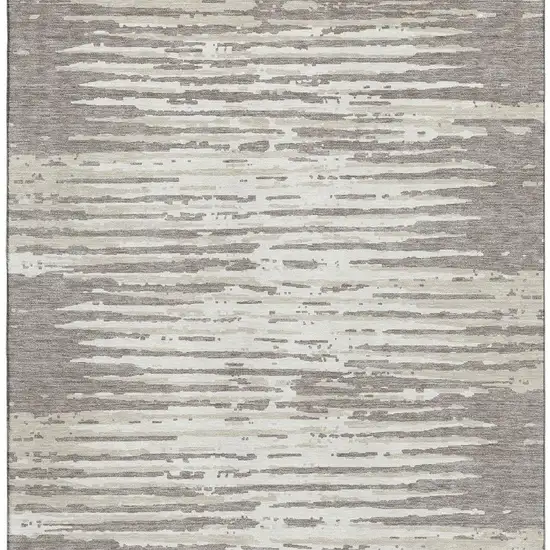 Taupe And Ivory Striped Washable Area Rug With UV Protection Photo 3