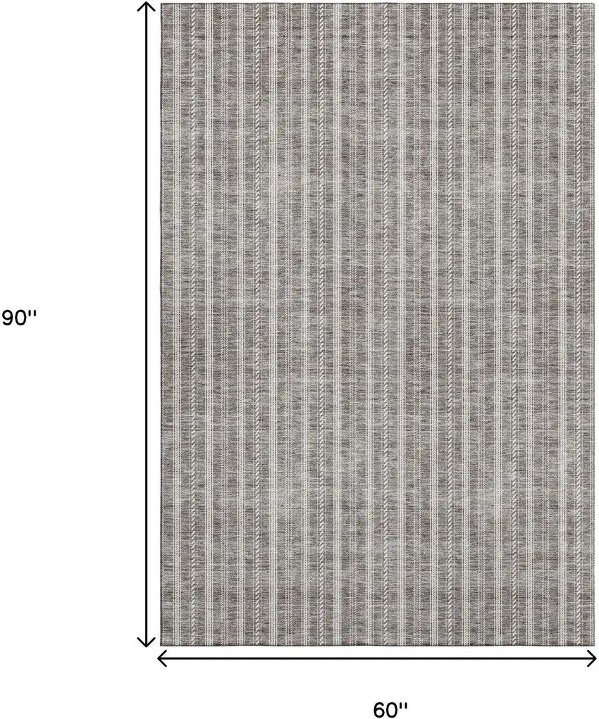 Taupe And Ivory Striped Washable Area Rug With UV Protection Photo 9
