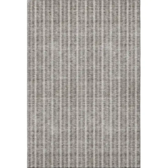 Taupe And Ivory Striped Washable Area Rug With UV Protection Photo 3