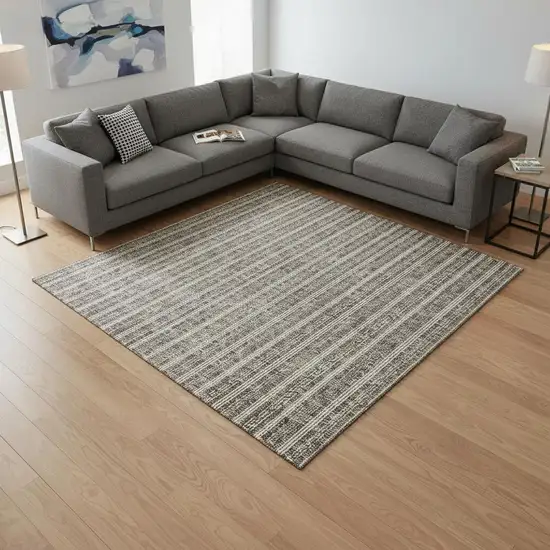 Taupe And Ivory Striped Washable Area Rug With UV Protection Photo 2