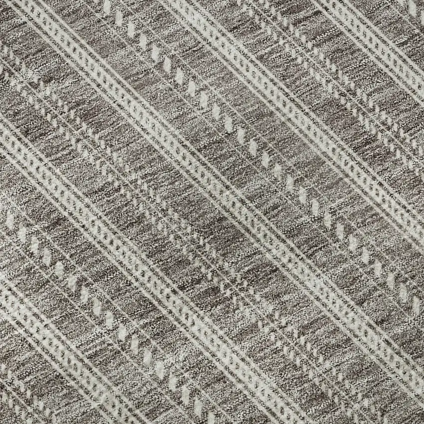 Taupe And Ivory Striped Washable Area Rug With UV Protection Photo 9