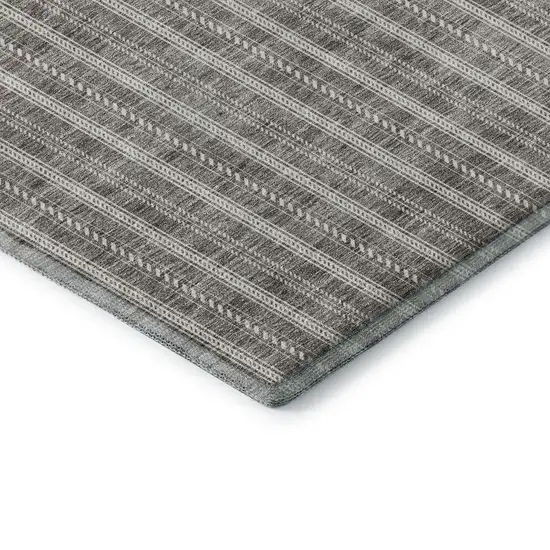 Taupe And Ivory Striped Washable Area Rug With UV Protection Photo 7