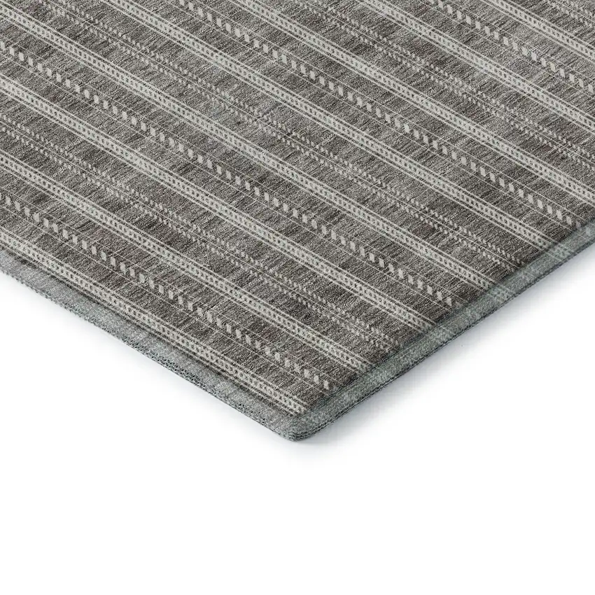 Taupe And Ivory Striped Washable Area Rug With UV Protection Photo 7