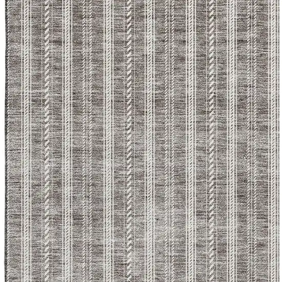 Taupe And Ivory Striped Washable Area Rug With UV Protection Photo 2