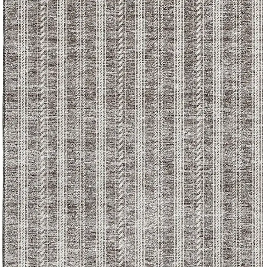 Taupe And Ivory Striped Washable Area Rug With UV Protection Photo 2