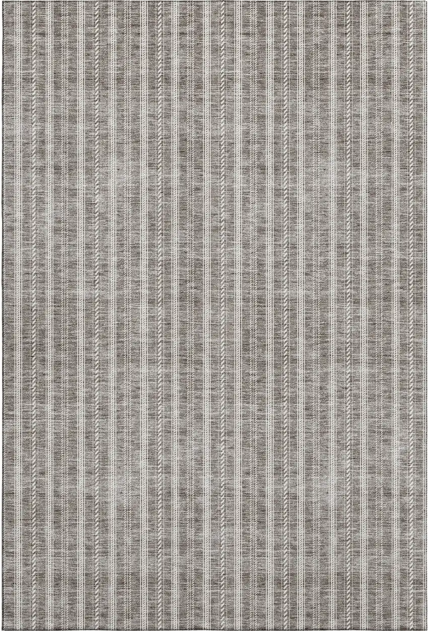 Taupe And Ivory Striped Washable Area Rug With UV Protection Photo 1