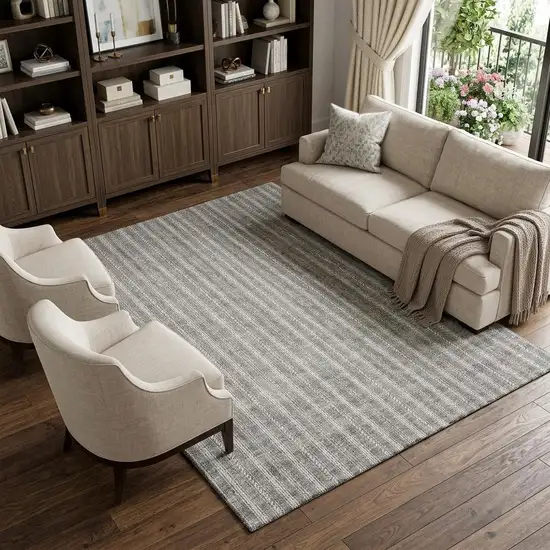 Taupe And Ivory Striped Washable Area Rug With UV Protection Photo 1