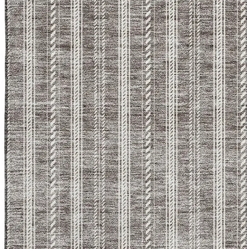 Taupe And Ivory Striped Washable Area Rug With UV Protection Photo 2