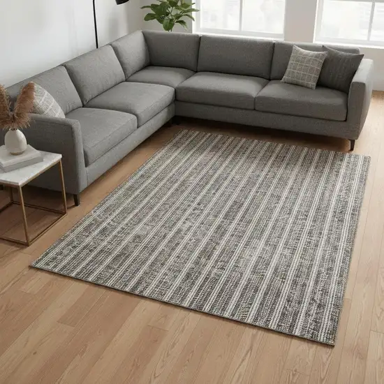 Taupe And Ivory Striped Washable Area Rug With UV Protection Photo 2