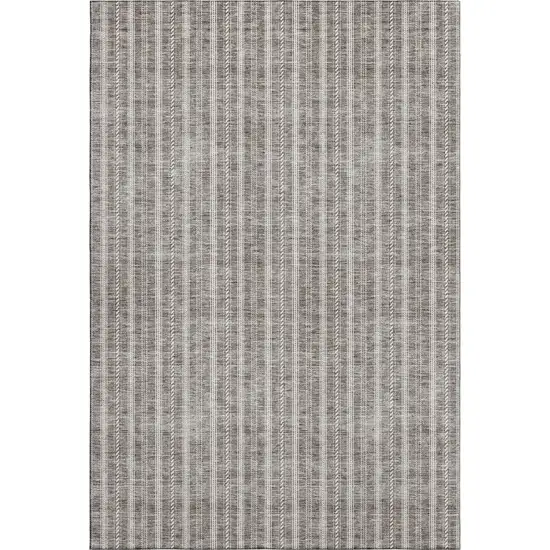 Taupe And Ivory Striped Washable Area Rug With UV Protection Photo 1