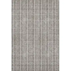 Photo of Taupe And Ivory Striped Washable Area Rug With UV Protection
