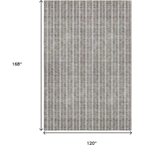 Taupe And Ivory Striped Washable Area Rug With UV Protection Photo 9