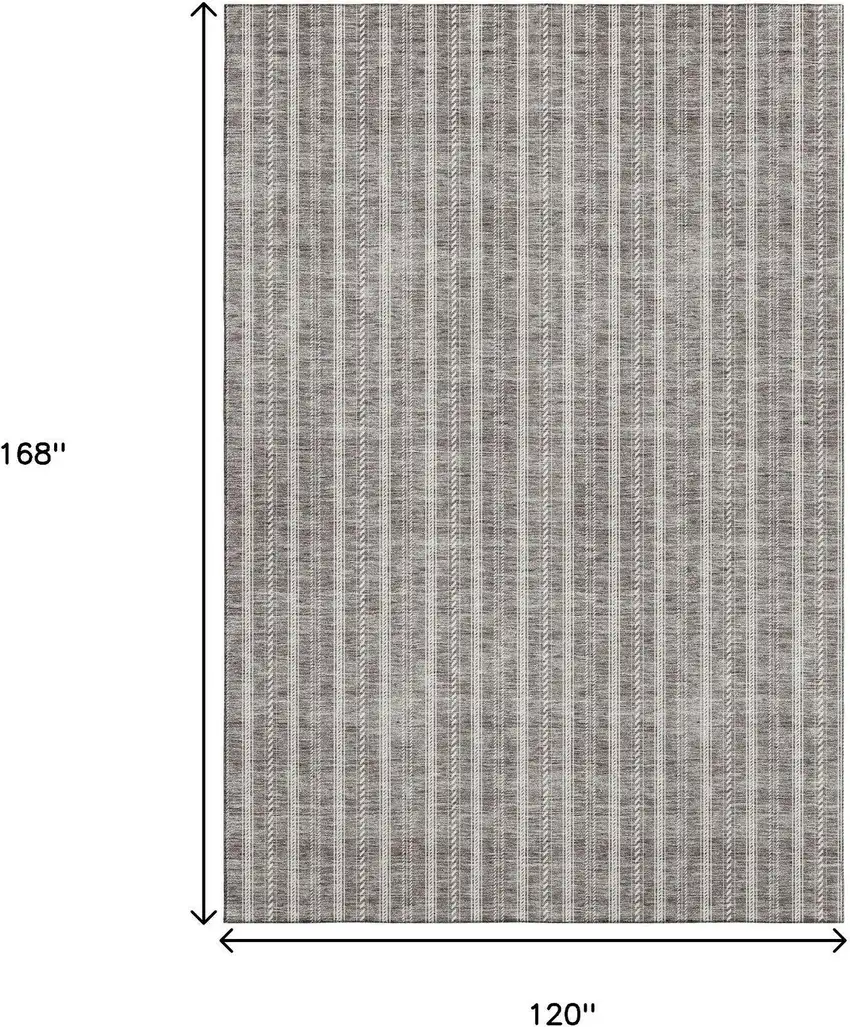Taupe And Ivory Striped Washable Area Rug With UV Protection Photo 9