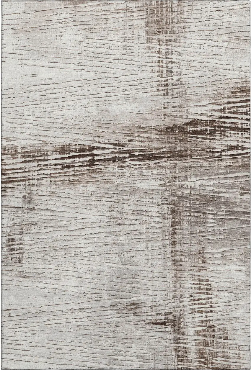 Taupe And Ivory Striped Washable Area Rug With UV Protection Photo 1