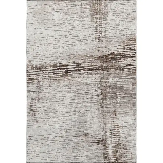 Taupe And Ivory Striped Washable Area Rug With UV Protection Photo 1