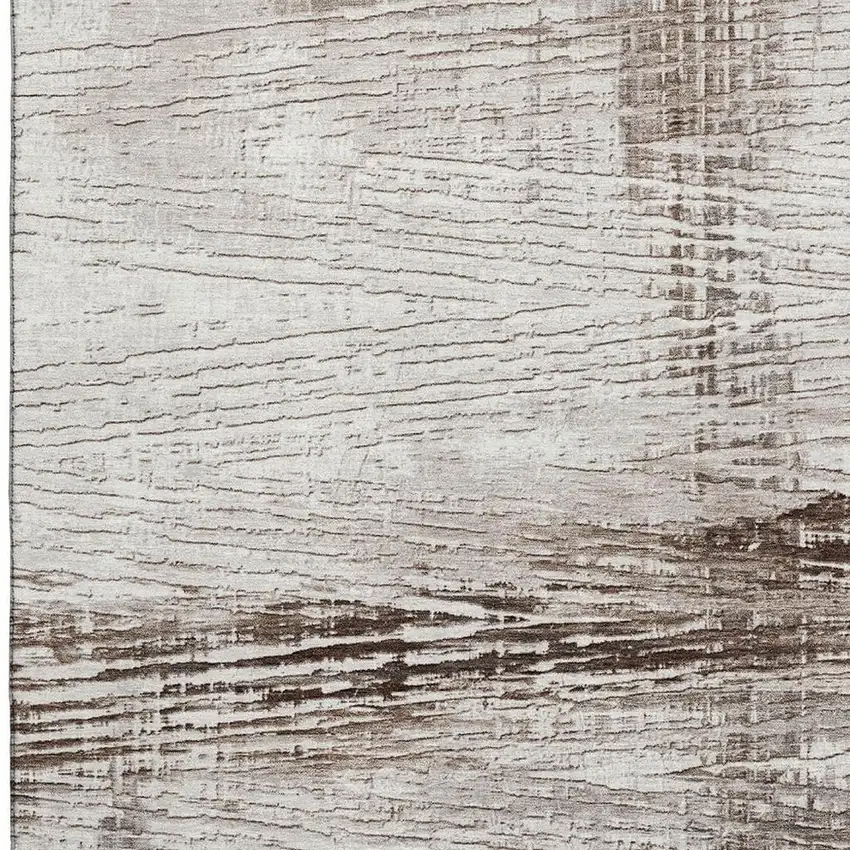 Taupe And Ivory Striped Washable Area Rug With UV Protection Photo 3