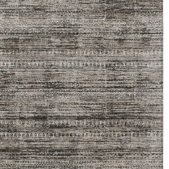 Taupe And Ivory Striped Washable Indoor Outdoor Area Rug Photo 9