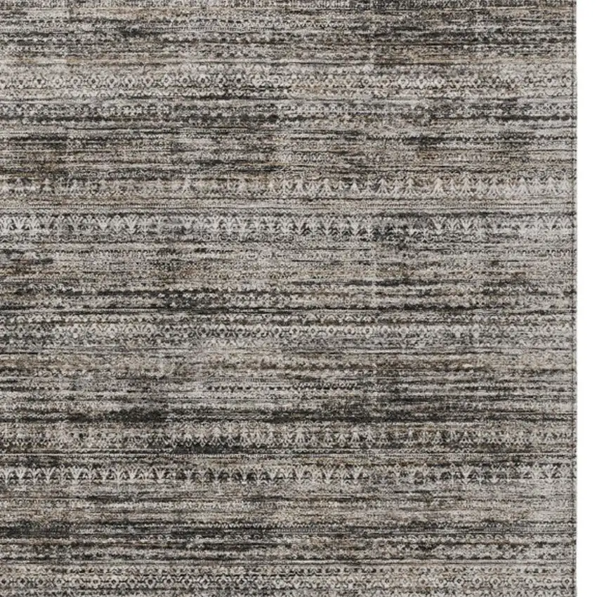 Taupe And Ivory Striped Washable Indoor Outdoor Area Rug Photo 9