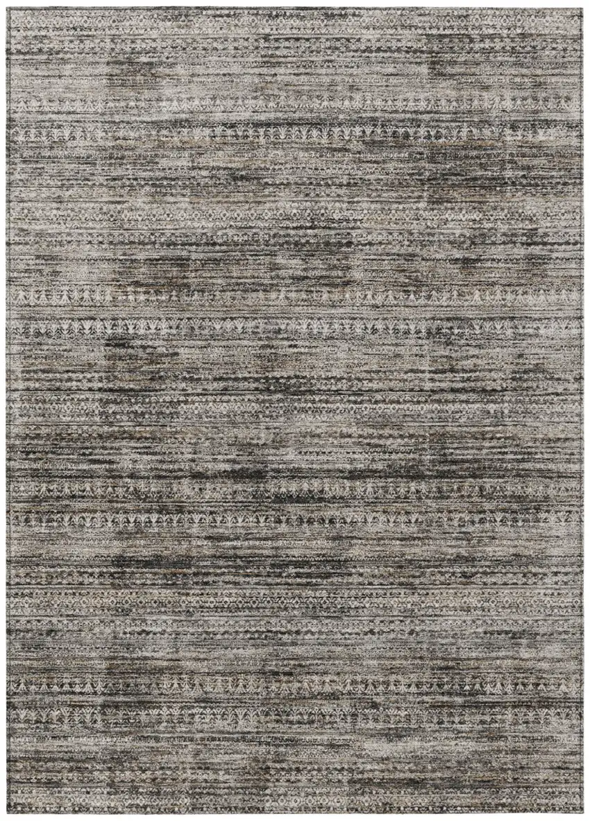Taupe And Ivory Striped Washable Indoor Outdoor Area Rug Photo 1