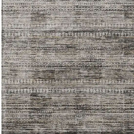 Taupe And Ivory Striped Washable Indoor Outdoor Area Rug Photo 4